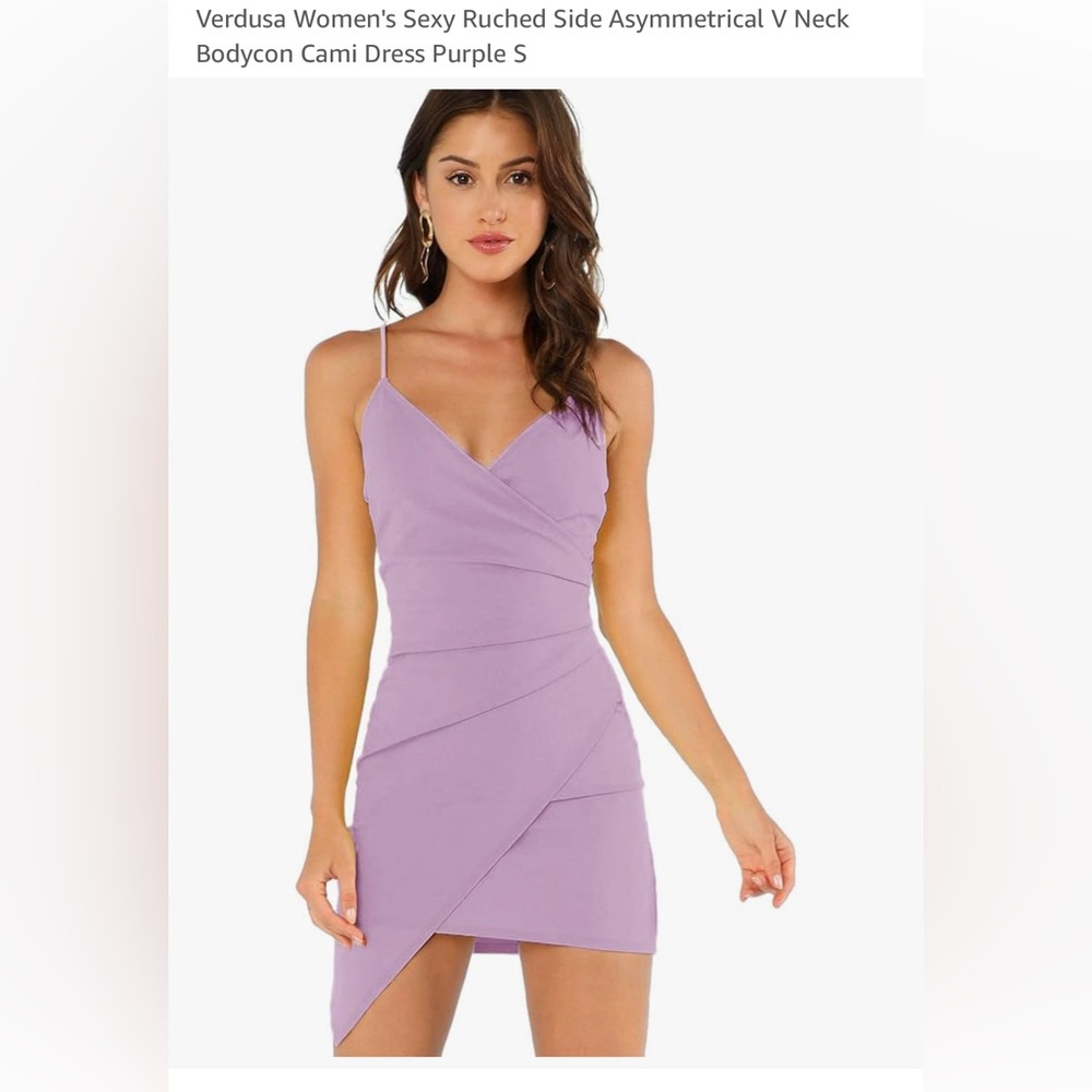 Purple Asymmetrical Ruched Slip Dress
